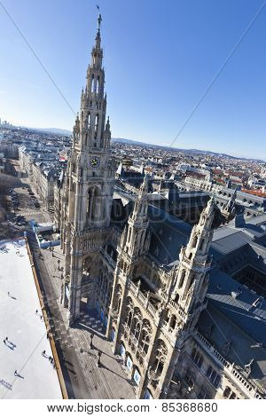 Ice Skaters At Wiener Eistraum In Font Of The City Hall Of Vienna