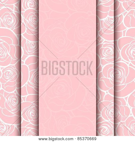 Vector pink card with roses pattern. Eps-10.