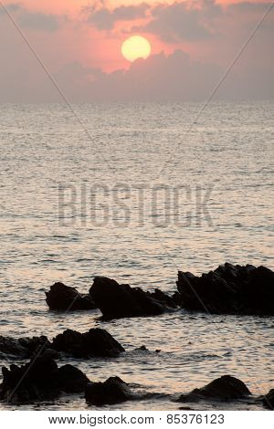 Sunset Over The Sea,koh Phitak Island,Thailand.
