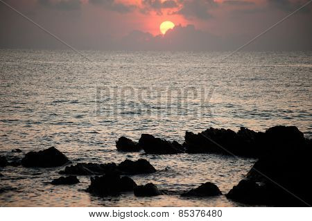 Sunset Over The Sea,koh Phitak Island,Thailand.