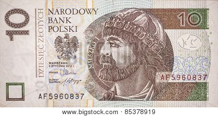 King Of Poland Mieszko I On De Bill Of Ten Polish Zloty