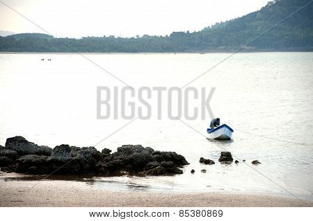 Traditional Fisherman Long Tailed Boat In Koh Phitak Island, Thailand.