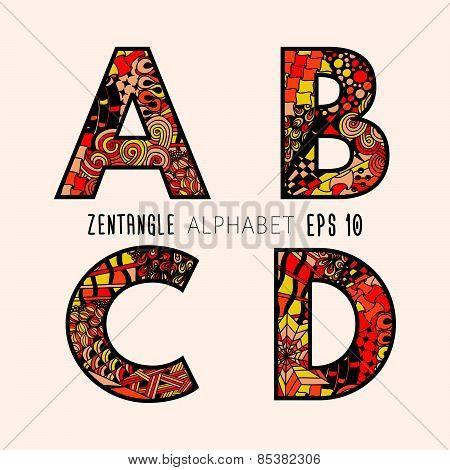 Vector set of zentangle letters.