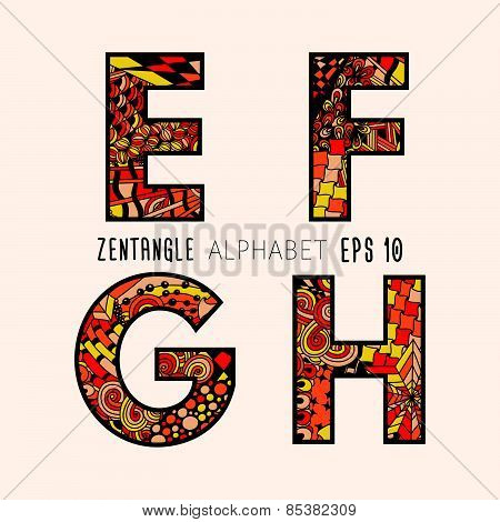 Vector set of zentangle letters.