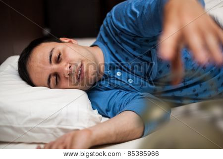 Portrait of a man waking up in the morning