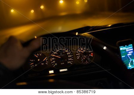 Driving car during low visibility at night
