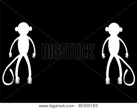 Two Silhouettes White Monkeys Black Background