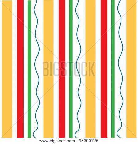 Vertical Orange Red Stripes Wavy Green Pattern