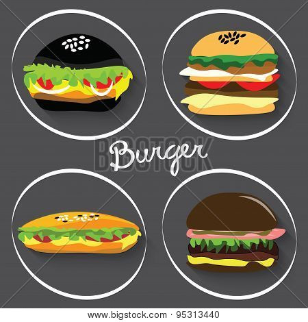Set of fast food burgers, burritos