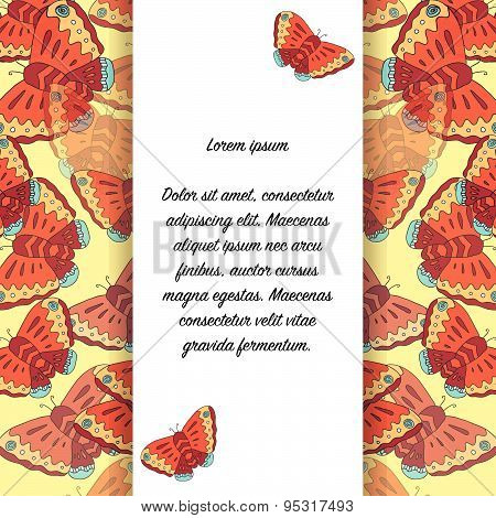 Card With Butterflies And Place For Text.