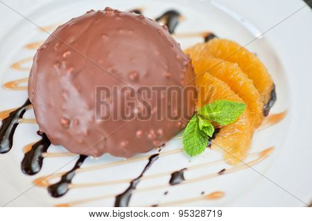 chocolate and orange croissant of mousse and almond cookies