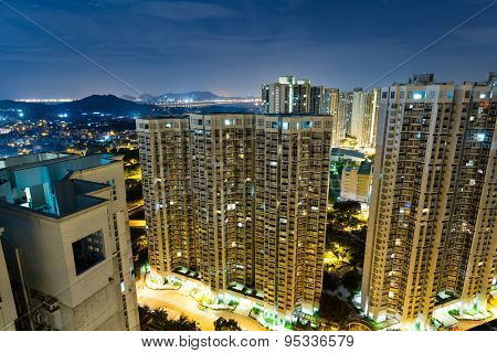 Hong Kong residential building at night