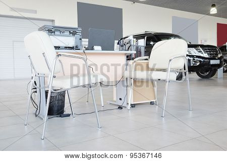 Serpuhov, Russia, June, 2015: Working place of managers in a dealer's car showroom in Serpuhov, Russia