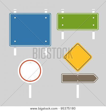 Blank metal information boards set. Flat design