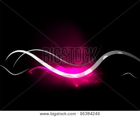 Pink wave elements in dark space with copy space. Vector illustration. Abstract background