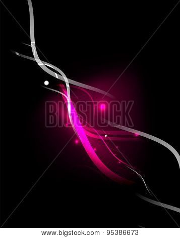 Pink wave elements in dark space with copy space.  illustration. Abstract background