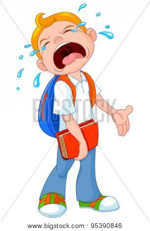 Illustration of crying boy walking to school