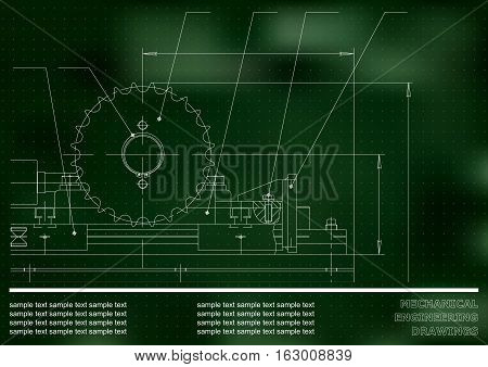 Mechanical drawings on a green and white background. Engineering illustration. Vector. Points