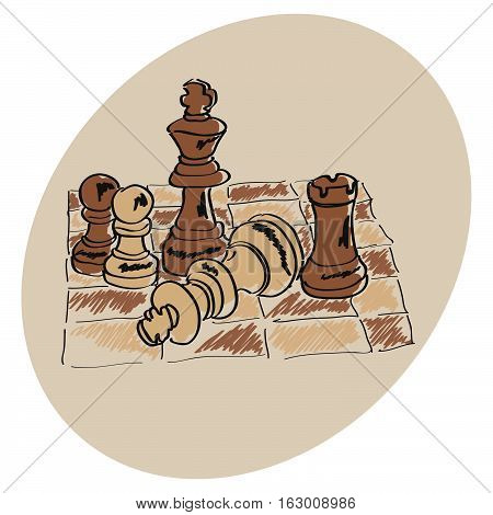 Brown Chess on a chessboard pattern Doodle