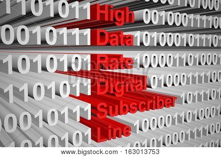 High Data Rate Digital Subscriber Line in the form of binary code, 3D illustration