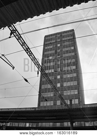 Most Ustecky kraj Czech republic - November 20 2016: black and white photo of high train station building