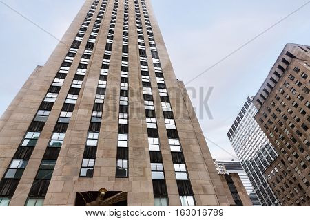 NEW YORK USA - May 01 2016: Rockefeller Center in New York City. Rockefeller Center is a large complex consisting of 19 highrise commercial buildings and located in the center of Midtown Manhattan