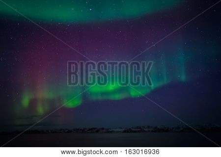 Northern Lights Over The Fjord, Nearby Nuuk City, Greenland