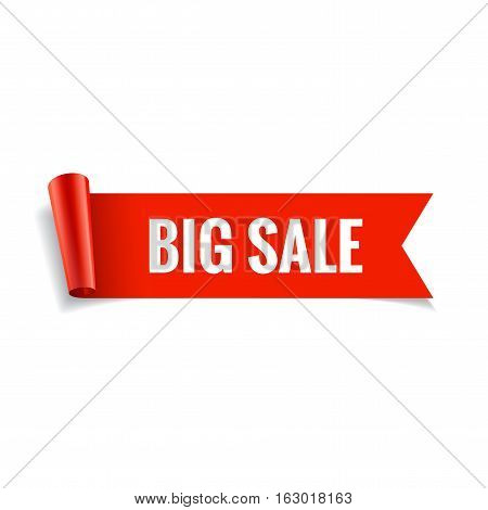 Sale banner. Realistic Red Glossy paper ribbon. Vector illustration
