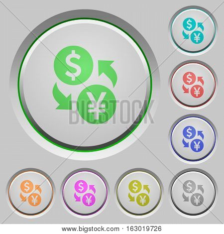 Dollar Yen exchange color icons on sunk push buttons