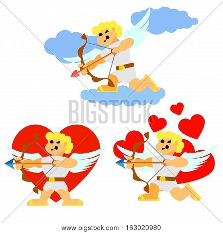 cupid flying angel with a bow vector flat icons