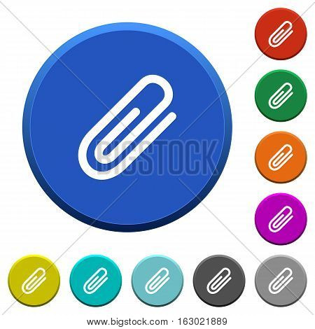 Attachment round color beveled buttons with smooth surfaces and flat white icons