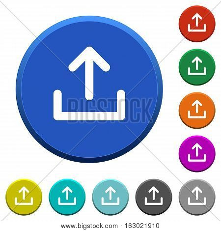 Upload round color beveled buttons with smooth surfaces and flat white icons