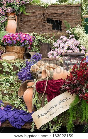 FUNCHAL MADEIRA PORTUGAL - SEPTEMBER 4 2016: Madeira Wine Festival - Historical and Ethnographic parade in Funchal on Madeira. Portugal