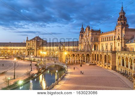 Plaza de Espana in the evening in Seville Andalusia Spain