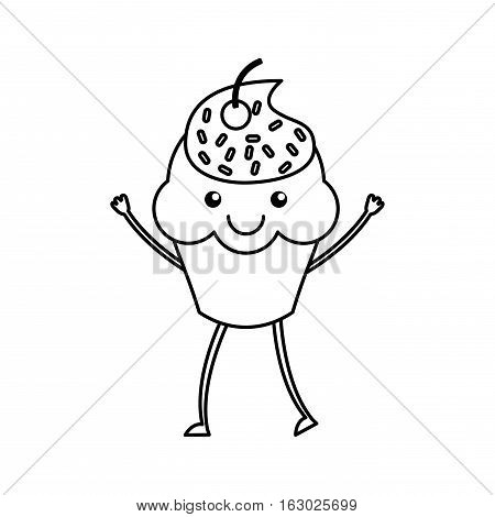 cupcake character kawaii with party hat vector illustration design