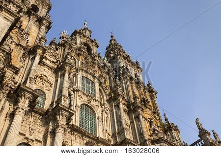 Spain Galicia Santiago de Compostela Cathedral facade afternoon