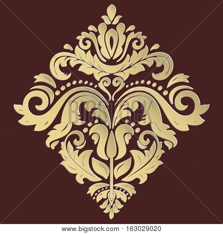 Elegant square ornament in the style of barogue. Abstract traditional pattern with oriental elements. Brown and golden pattern