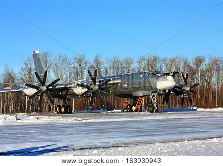 Russian long-range strategic bomber Tu-95 at the air place