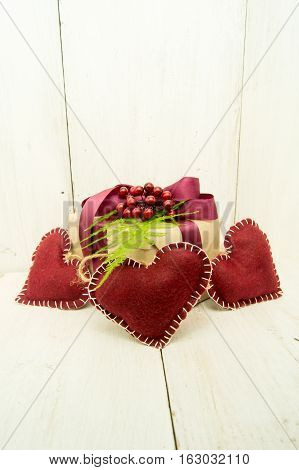 Beautiful Festive Heart Weigh On Cord On Wooden Background