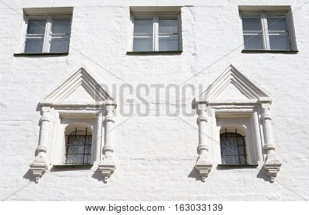 Windows of Church of St. Nicholas in Vladychnaya Sloboda in Vologda Russia.