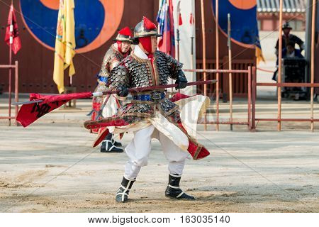 Gyeonggi-do, Suwon-si, South Korea - December 23, 2016: Traditional Martial Arts Trial Performance,