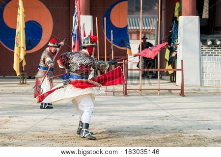 Gyeonggi-do, Suwon-si, South Korea - December 23, 2016: Traditional Martial Arts Trial Performance,