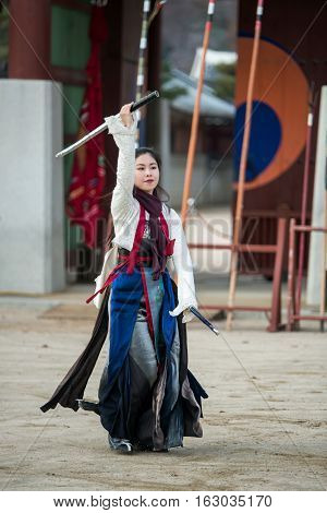 Gyeonggi-do, Suwon-si, South Korea - December 23, 2016: Traditional Martial Arts Trial Performance,