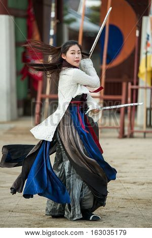 Gyeonggi-do, Suwon-si, South Korea - December 23, 2016: Traditional Martial Arts Trial Performance,