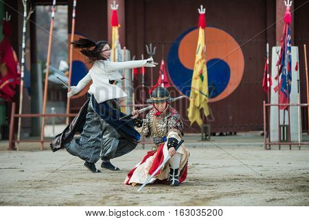 Gyeonggi-do, Suwon-si, South Korea - December 23, 2016: Traditional Martial Arts Trial Performance,