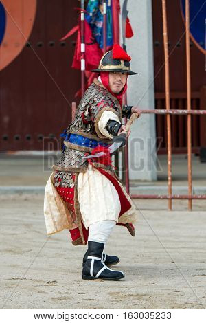 Gyeonggi-do, Suwon-si, South Korea - December 23, 2016: Traditional Martial Arts Trial Performance,