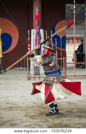 Gyeonggi-do, Suwon-si, South Korea - December 23, 2016: Traditional Martial Arts Trial Performance,