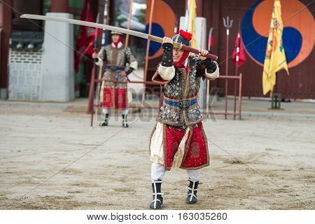 Gyeonggi-do, Suwon-si, South Korea - December 23, 2016: Traditional Martial Arts Trial Performance,