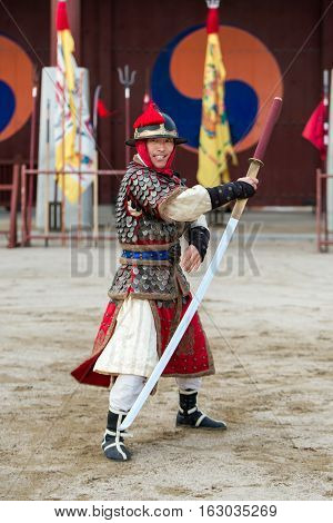 Gyeonggi-do, Suwon-si, South Korea - December 23, 2016: Traditional Martial Arts Trial Performance,