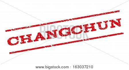 Changchun watermark stamp. Text tag between parallel lines with grunge design style. Rubber seal stamp with dirty texture. Vector red color ink imprint on a white background.